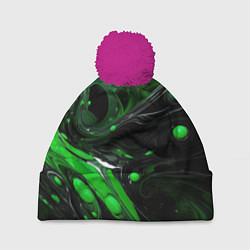 Шапка с помпоном Green dark abstract geometry style, цвет: 3D-малиновый