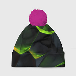 Шапка с помпоном Green neon abstract geometry, цвет: 3D-малиновый