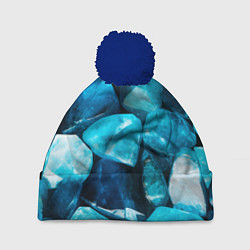 Шапка с помпоном Аквамарин камни минералы крупный план, цвет: 3D-тёмно-синий