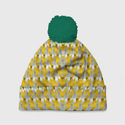 Шапка c помпоном Жёлто-белый паттерн