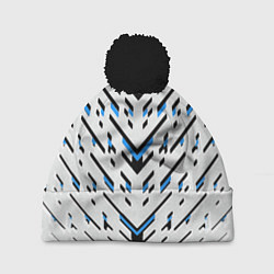 Шапка с помпоном Black and blue stripes on a white background, цвет: 3D-черный