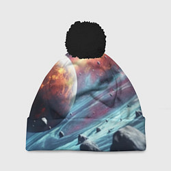 Шапка c помпоном Объемный космос и планеты