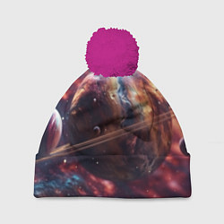Шапка c помпоном Объемный космос и планеты