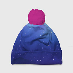 Шапка c помпоном Синий космос и звезды