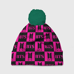 Шапка с помпоном BTS pattern pink logo, цвет: 3D-зеленый