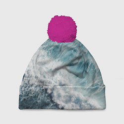 Шапка c помпоном Морская бирюзовая волна