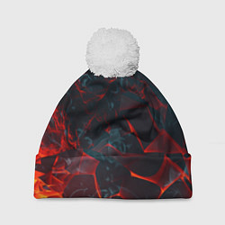 Шапка с помпоном Темная абстракция с разломом красных плит, цвет: 3D-белый