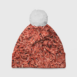 Шапка c помпоном Мясной фарш текстура