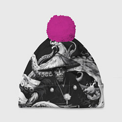 Шапка с помпоном Воин призрак-самурай и монстр со щупальцами, цвет: 3D-малиновый