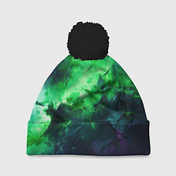 Шапка c помпоном Круглый зеленый мистический фон