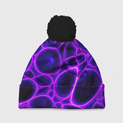 Шапка с помпоном Фиолетовы неоновые соты, цвет: 3D-черный
