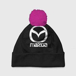 Шапка с помпоном Mazda logo white, цвет: 3D-малиновый