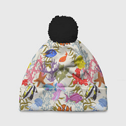 Шапка c помпоном Морские обитатели моря