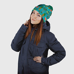 Шапка с помпоном Enjoy summer pattern - pineapple, цвет: 3D-зеленый — фото 2