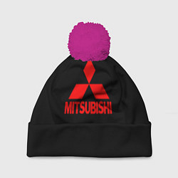 Шапка с помпоном Mitsubishi red logo, цвет: 3D-малиновый