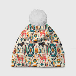Шапка c помпоном Африканские узор лев и жираф
