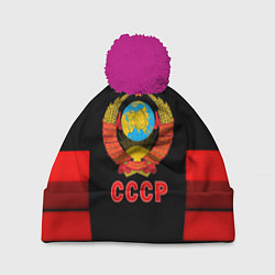 Шапка с помпоном СССР геометрия красный, цвет: 3D-малиновый