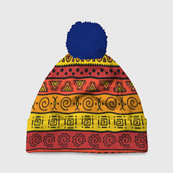 Шапка с помпоном Африканские этнический орнамент, цвет: 3D-тёмно-синий