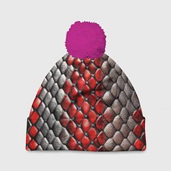 Шапка с помпоном Змеиная объемная текстурная красная шкура, цвет: 3D-малиновый