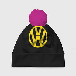 Шапка с помпоном Volkswagen logo yellow, цвет: 3D-малиновый