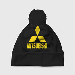 Шапка с помпоном Mitsubishi logo yelow, цвет: 3D-черный