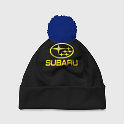 Шапка с помпоном Subaru logo yellow, цвет: 3D-тёмно-синий