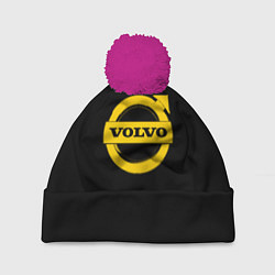 Шапка с помпоном Volvo yellow logo, цвет: 3D-малиновый