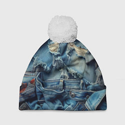 Шапка с помпоном Denim rags - fashion trend, цвет: 3D-белый