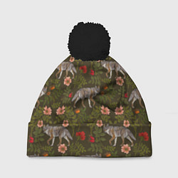Шапка c помпоном Волки и шиповник