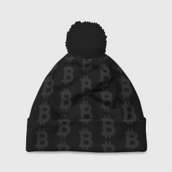 Шапка с помпоном Биткоин - символ буквы, цвет: 3D-черный