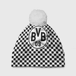 Шапка с помпоном Borussia клетка текстура, цвет: 3D-белый
