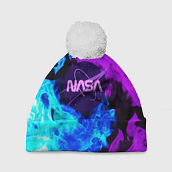 Шапка с помпоном NASA neon flame, цвет: 3D-белый