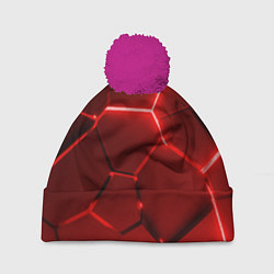 Шапка c помпоном Яркие красные неоновые плиты в разломе