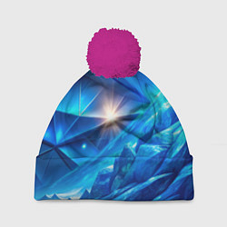 Шапка c помпоном Синяя объемная абстракция со вспышкой