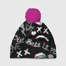 Шапка с помпоном Lil Peep logo glitch, цвет: 3D-малиновый