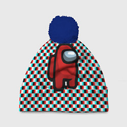 Шапка с помпоном Among us шахматка, цвет: 3D-тёмно-синий