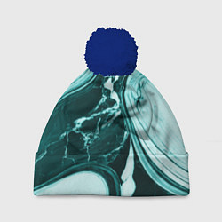 Шапка с помпоном Бирюзовый мрамор, цвет: 3D-тёмно-синий