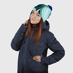 Шапка с помпоном Бирюзовый мрамор, цвет: 3D-тёмно-синий — фото 2