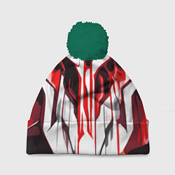 Шапка c помпоном Хаотичная красно-белая абстракция на чёрном фоне