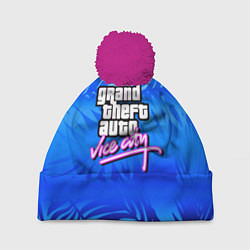 Шапка с помпоном GTA vice city тропики, цвет: 3D-малиновый