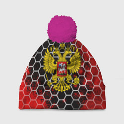 Шапка c помпоном Герб РФ краски броня