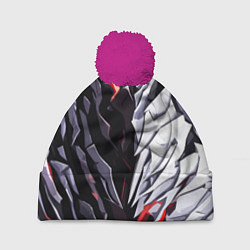 Шапка c помпоном White and red abstraction on a black background