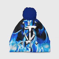 Шапка с помпоном Doom fire знак, цвет: 3D-тёмно-синий