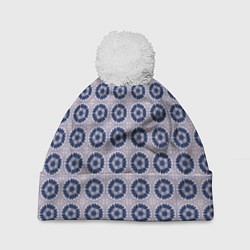 Шапка c помпоном Узор синяя плитка