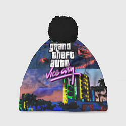 Шапка с помпоном GTA vice city коллаж, цвет: 3D-черный