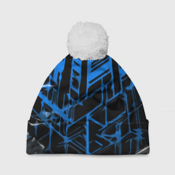 Шапка с помпоном Abstract blue stripes on a black background, цвет: 3D-белый