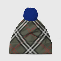 Шапка c помпоном Стильная клетка - милитари, крупно