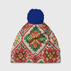 Шапка c помпоном Классические русские узоры и орнамент