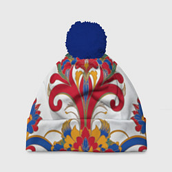 Шапка с помпоном Яркий алый узор, цвет: 3D-тёмно-синий