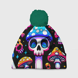 Шапка с помпоном Ice cream skull and fly agaric - ai art fantasy, цвет: 3D-зеленый